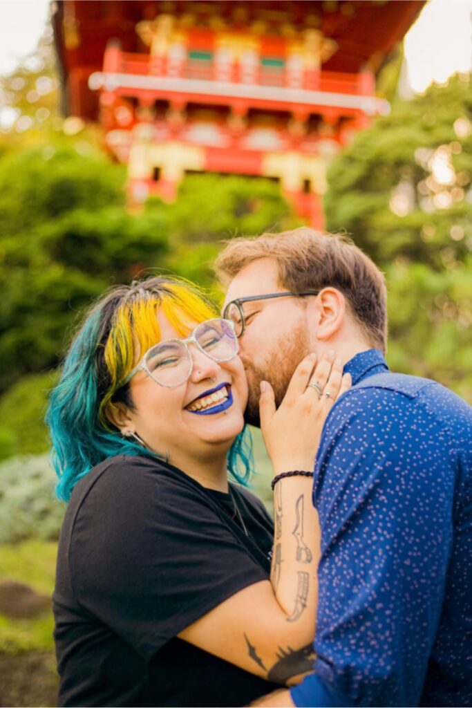 a couple laughing and feeling in love